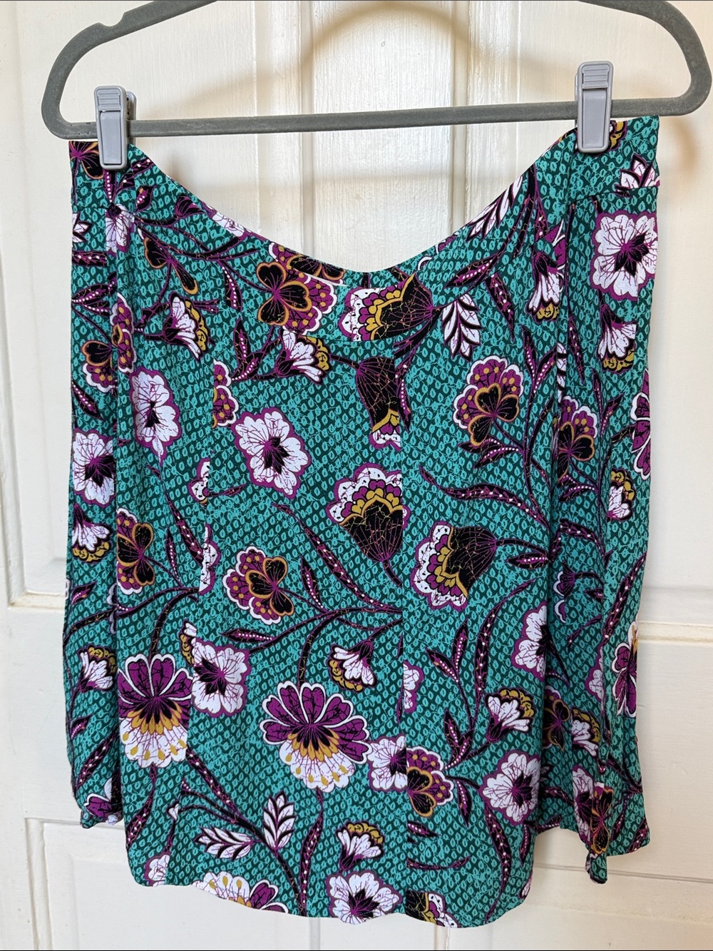 LOFT Teal Floral Print Skirt with Purple and Yellow Accents
